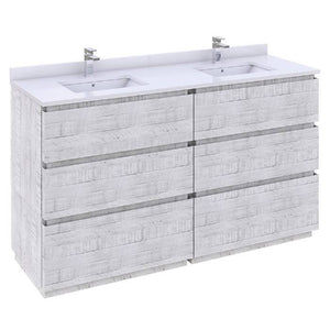 Fresca Formosa 60" Rustic White Freestanding Double Sink Modern Bathroom Vanity | FCB31-3030RWH-FC-CWH-U