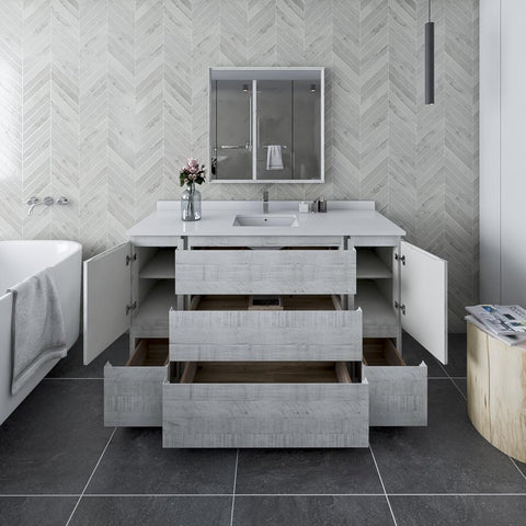 Image of Fresca Formosa 60" Rustic White Freestanding Modern Bathroom Vanity | FCB31-123612RWH-FC-CWH-U FCB31-123612RWH-FC-CWH-U
