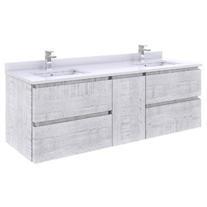 Fresca Formosa 60" Rustic White Wall Hung Double Sink Modern Bathroom Vanity | FCB31-241224RWH-CWH-U FCB31-241224RWH-CWH-U