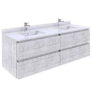 Fresca Formosa 60" Rustic White Wall Hung Double Sink Modern Bathroom Vanity | FCB31-3030RWH-CWH-U FCB31-3030RWH-CWH-U