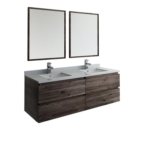 Image of Fresca Formosa 60" Wall Hung Double Sink Bathroom Vanity FVN31-3030ACA-FFT1030BN