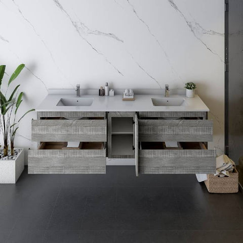Image of Fresca Formosa 70" Ash Wall Hung Double Sink Modern Bathroom Base Cabinet | FCB31-301230ASH FCB31-301230ASH