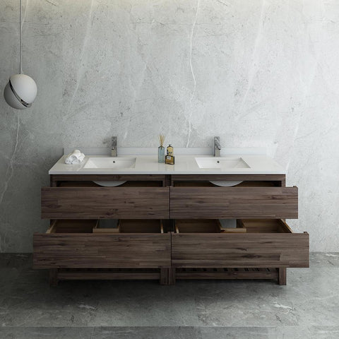 Image of Fresca Formosa 70" Floor Standing Open Bottom Double Sink Bathroom Cabinet FCB31-3636ACA-FS