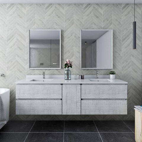Image of Fresca Formosa 70" Rustic White Wall Hung Double Sink Modern Bathroom Base Cabinet | FCB31-301230RWH FCB31-301230RWH