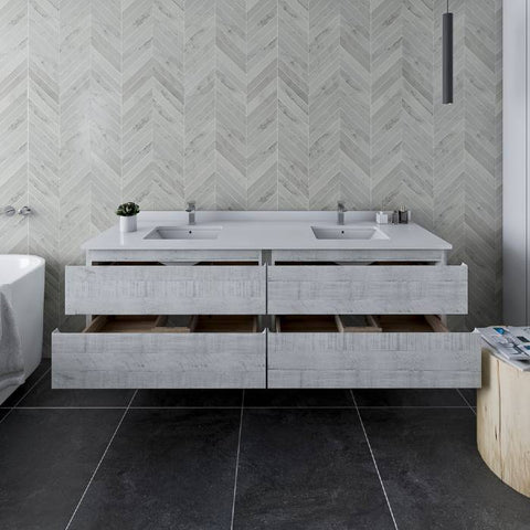 Image of Fresca Formosa 70" Rustic White Wall Hung Double Sink Modern Bathroom Base Cabinet | FCB31-3636RWH FCB31-3636RWH