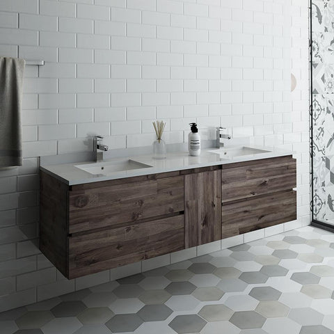 Image of Fresca Formosa 70" Wall Hung Double Sink Modern Bathroom Cabinet FCB31-301230ACA