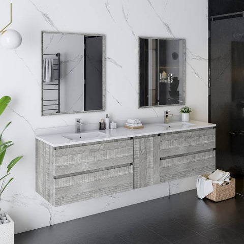 Image of Fresca Formosa 72"Ash Wall Hung Double Sink Modern Bathroom Vanity | FCB31-301230ASH-CWH-U FCB31-301230ASH-CWH-U