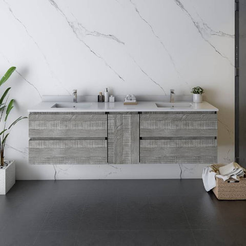 Image of Fresca Formosa 72"Ash Wall Hung Double Sink Modern Bathroom Vanity | FCB31-301230ASH-CWH-U FCB31-301230ASH-CWH-U