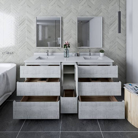 Image of Fresca Formosa 72" Rustic White Freestanding Double Sink Modern Bathroom Vanity | FCB31-301230RWH-FC-CWH-U FCB31-301230RWH-FC-CWH-U