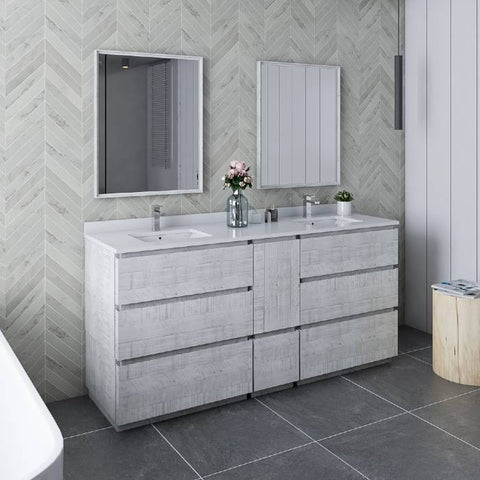 Image of Fresca Formosa 72" Rustic White Freestanding Double Sink Modern Bathroom Vanity | FCB31-301230RWH-FC-CWH-U FCB31-301230RWH-FC-CWH-U