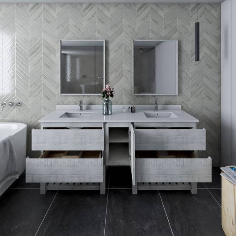 Image of Fresca Formosa 72" Rustic White Freestanding Open Bottom Double Sink Modern Bathroom Vanity | FCB31-301230RWH-FS-CWH-U FCB31-301230RWH-FS-CWH-U