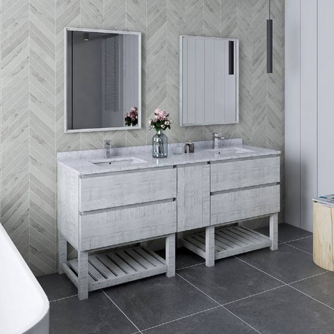 Image of Fresca Formosa 72" Rustic White Freestanding Open Bottom Double Sink Modern Bathroom Vanity | FCB31-301230RWH-FS-CWH-U FCB31-301230RWH-FS-CWH-U