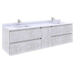 Fresca Formosa 72" Rustic White Wall Hung Double Sink Modern Bathroom Vanity | FCB31-301230RWH-CWH-U FCB31-301230RWH-CWH-U