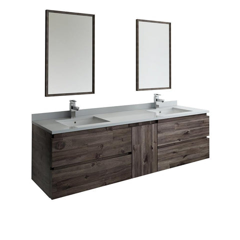 Image of Fresca Formosa 72" Wall Hung Double Sink Bathroom Vanity FVN31-301230ACA-FFT1030BN
