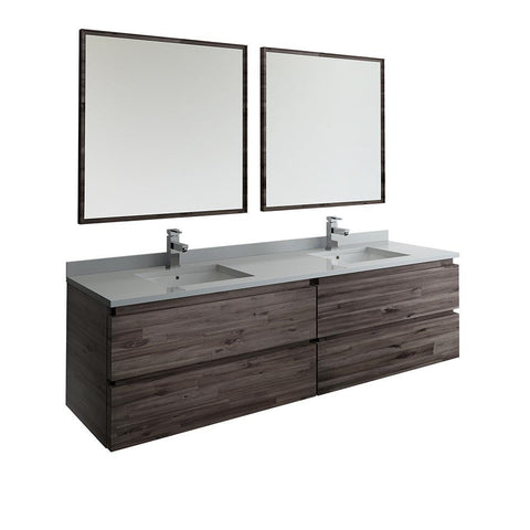 Image of Fresca Formosa 72" Wall Hung Double Sink Bathroom Vanity FVN31-3636ACA-FFT1030BN