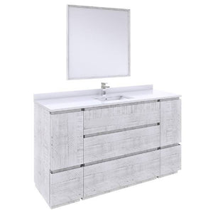 Fresca Formosa Modern 60" Rustic White Freestanding Single Sink Vanity Set | FVN31-123612RWH-FC FVN31-241224ASH