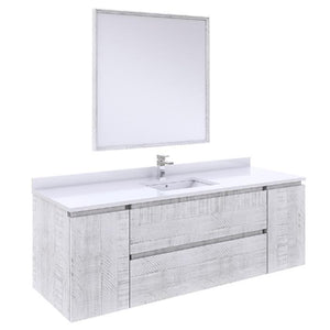 Fresca Formosa Modern 60" Rustic White Wall Hung Single Sink Vanity Set | FVN31-123612RWH FVN31-241224ASH