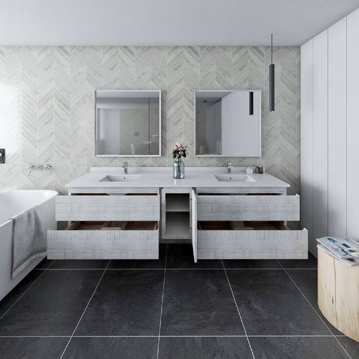 Fresca Formosa Modern 84" Rustic White Wall Hung Double Sink Vanity Se –  Dream Bathroom Vanities