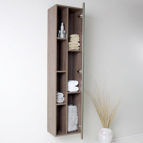 Image of Fresca Gray Oak Bathroom Linen Side Cabinet w/ 4 Cubby Holes & Mirror FST8070GO