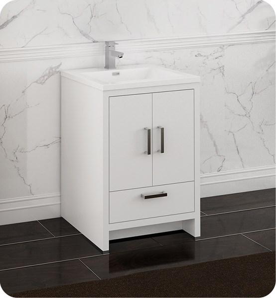 Fresca Imperia 24" Glossy White Free Standing Modern Bathroom Cabinet w/ Integrated Sink | FCB9424WH-I