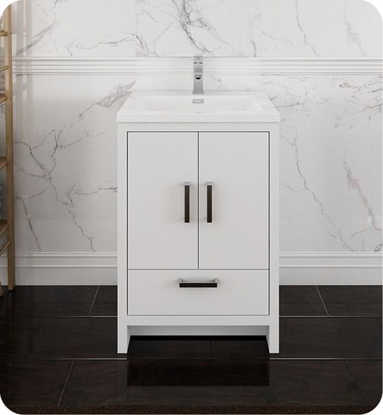 Fresca Imperia 24" Glossy White Free Standing Modern Bathroom Cabinet w/ Integrated Sink | FCB9424WH-I