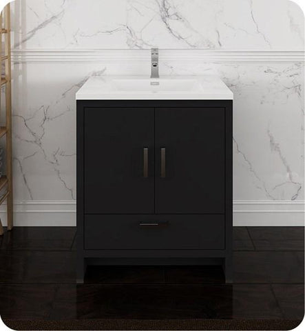Fresca Imperia 30" Dark Gray Oak Free Standing Modern Bathroom Cabinet w/ Integrated Sink | FCB9430DGO-I
