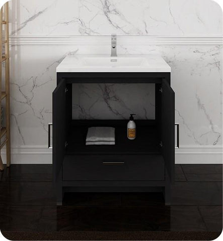 Image of Fresca Imperia 30" Dark Gray Oak Free Standing Modern Bathroom Cabinet w/ Integrated Sink | FCB9430DGO-I