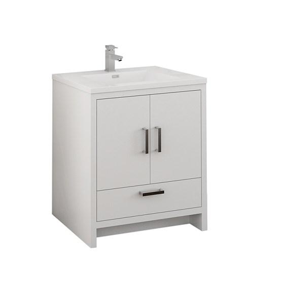 Fresca Imperia 30" Glossy White Free Standing Modern Bathroom Cabinet w/ Integrated Sink | FCB9430WH-I