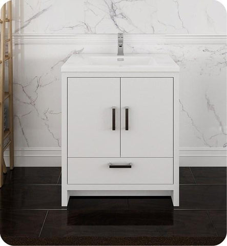 Image of Fresca Imperia 30" Glossy White Free Standing Modern Bathroom Cabinet w/ Integrated Sink | FCB9430WH-I