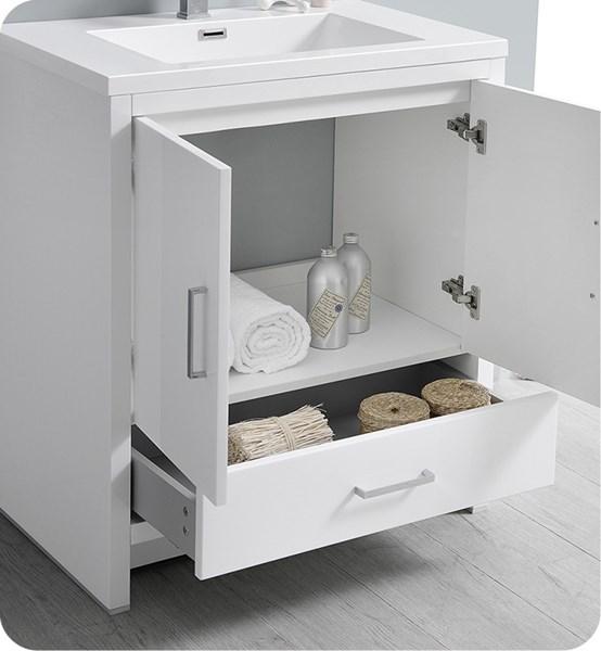 Fresca Imperia 30" Glossy White Free Standing Modern Bathroom Cabinet w/ Integrated Sink | FCB9430WH-I
