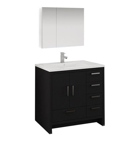 Image of Fresca Imperia 36" Dark Gray Oak Bath Vanity Set w/ Cabinet Faucet FVN9436DGO-R-FFT1030BN