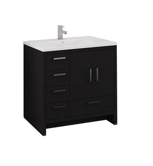 Fresca Imperia 36" Dark Gray Oak Free Standing Modern Bathroom Cabinet w/ Integrated Sink - Left Version | FCB9436DGO-L-I