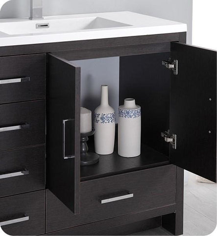 Image of Fresca Imperia 36" Dark Gray Oak Free Standing Modern Bathroom Cabinet w/ Integrated Sink - Left Version | FCB9436DGO-L-I