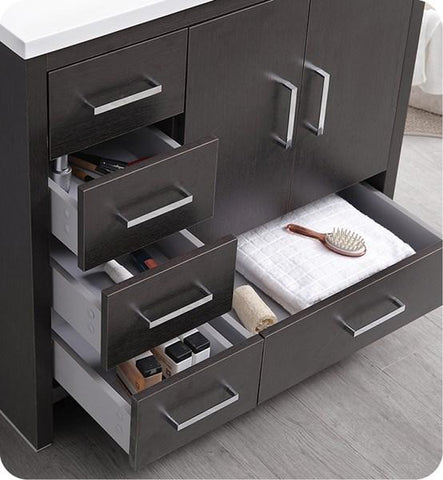 Image of Fresca Imperia 36" Dark Gray Oak Free Standing Modern Bathroom Cabinet w/ Integrated Sink - Left Version | FCB9436DGO-L-I