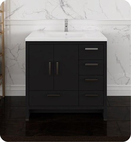 Image of Fresca Imperia 36" Dark Gray Oak Free Standing Modern Bathroom Cabinet w/ Integrated Sink - Right Version | FCB9436DGO-R-I