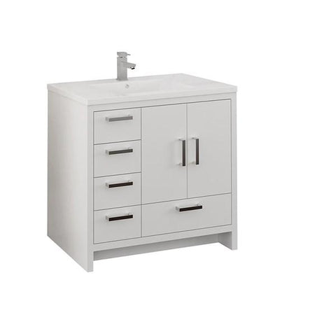 Image of Fresca Imperia 36" Glossy White Free Standing Modern Bathroom Cabinet w/ Integrated Sink - Left Version | FCB9436WH-L-I