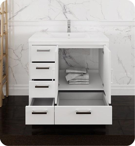 Fresca Imperia 36" Glossy White Free Standing Modern Bathroom Cabinet w/ Integrated Sink - Left Version | FCB9436WH-L-I