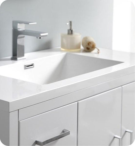 Image of Fresca Imperia 36" Glossy White Free Standing Modern Bathroom Cabinet w/ Integrated Sink - Left Version | FCB9436WH-L-I