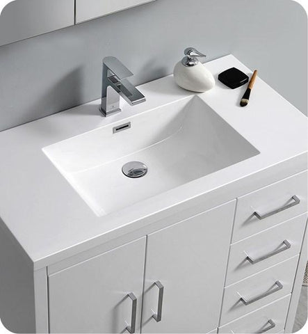 Image of Fresca Imperia 36" Glossy White Free Standing Modern Bathroom Cabinet w/ Integrated Sink - Right Version | FCB9436WH-R-I