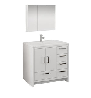 Fresca Imperia 36" White Bath Vanity Set w/ Cabinet - Right Version & Faucet FVN9436WH-R-FFT1030BN