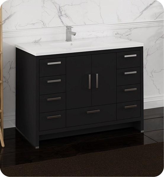 Fresca Imperia 48" Dark Gray Oak Free Standing Modern Bathroom Cabinet w/ Integrated Sink | FCB9448DGO-I