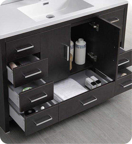 Image of Fresca Imperia 48" Dark Gray Oak Free Standing Modern Bathroom Cabinet w/ Integrated Sink | FCB9448DGO-I