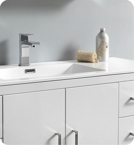 Image of Fresca Imperia 48" Glossy White Free Standing Modern Bathroom Cabinet w/ Integrated Sink | FCB9448WH-I