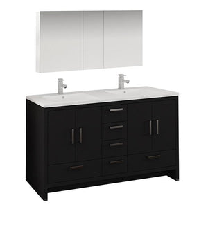 Fresca Imperia 60" Dark Gray Oak Double Sink Bath Vanity Set w/ Cabinet/Faucet FVN9460DGO-D-FFT1030BN