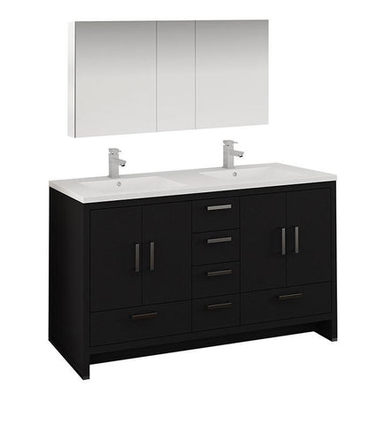 Image of Fresca Imperia 60" Dark Gray Oak Double Sink Bath Vanity Set w/ Cabinet/Faucet FVN9460DGO-D-FFT1030BN