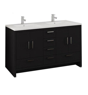 Fresca Imperia 60" Dark Gray Oak Free Standing Modern Bathroom Cabinet w/ Integrated Double Sink | FCB9460DGO-D-I