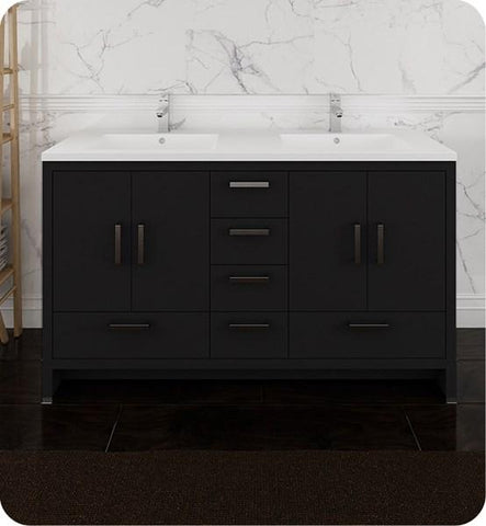 Image of Fresca Imperia 60" Dark Gray Oak Free Standing Modern Bathroom Cabinet w/ Integrated Double Sink | FCB9460DGO-D-I