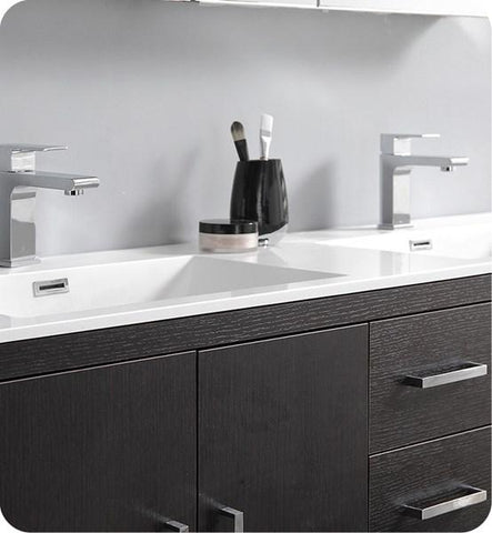 Image of Fresca Imperia 60" Dark Gray Oak Free Standing Modern Bathroom Cabinet w/ Integrated Double Sink | FCB9460DGO-D-I