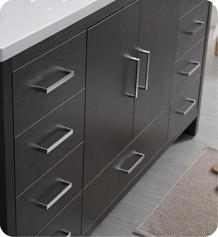 Image of Fresca Imperia 60" Dark Gray Oak Free Standing Modern Bathroom Cabinet w/ Integrated Single Sink | FCB9460DGO-S-I
