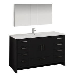 Fresca Imperia 60" Dark Gray Oak Single Sink Bath Vanity Set w/ Cabinet/Faucet FVN9460DGO-S-FFT1030BN